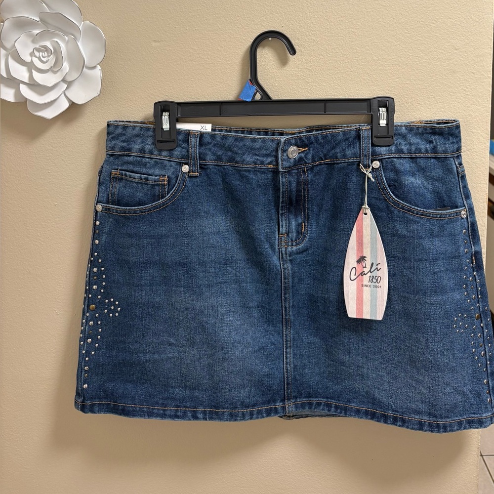 Denim Mini Skirt with Studded Detail